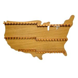 US Map Shaped Wooden Spoon Rack Holds 60 Spoons Necklaces Jewelry 24.5" Wide